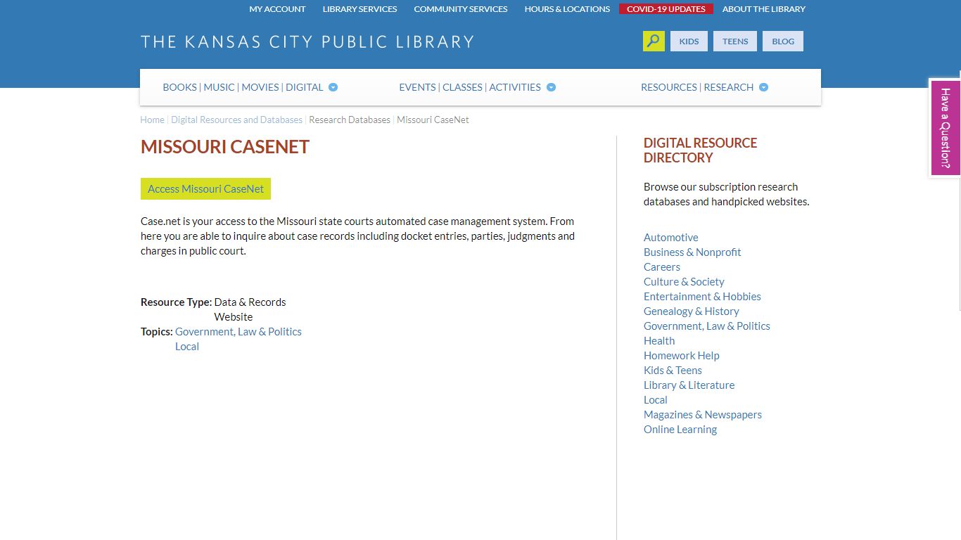 Missouri CaseNet | Kansas City Public Library